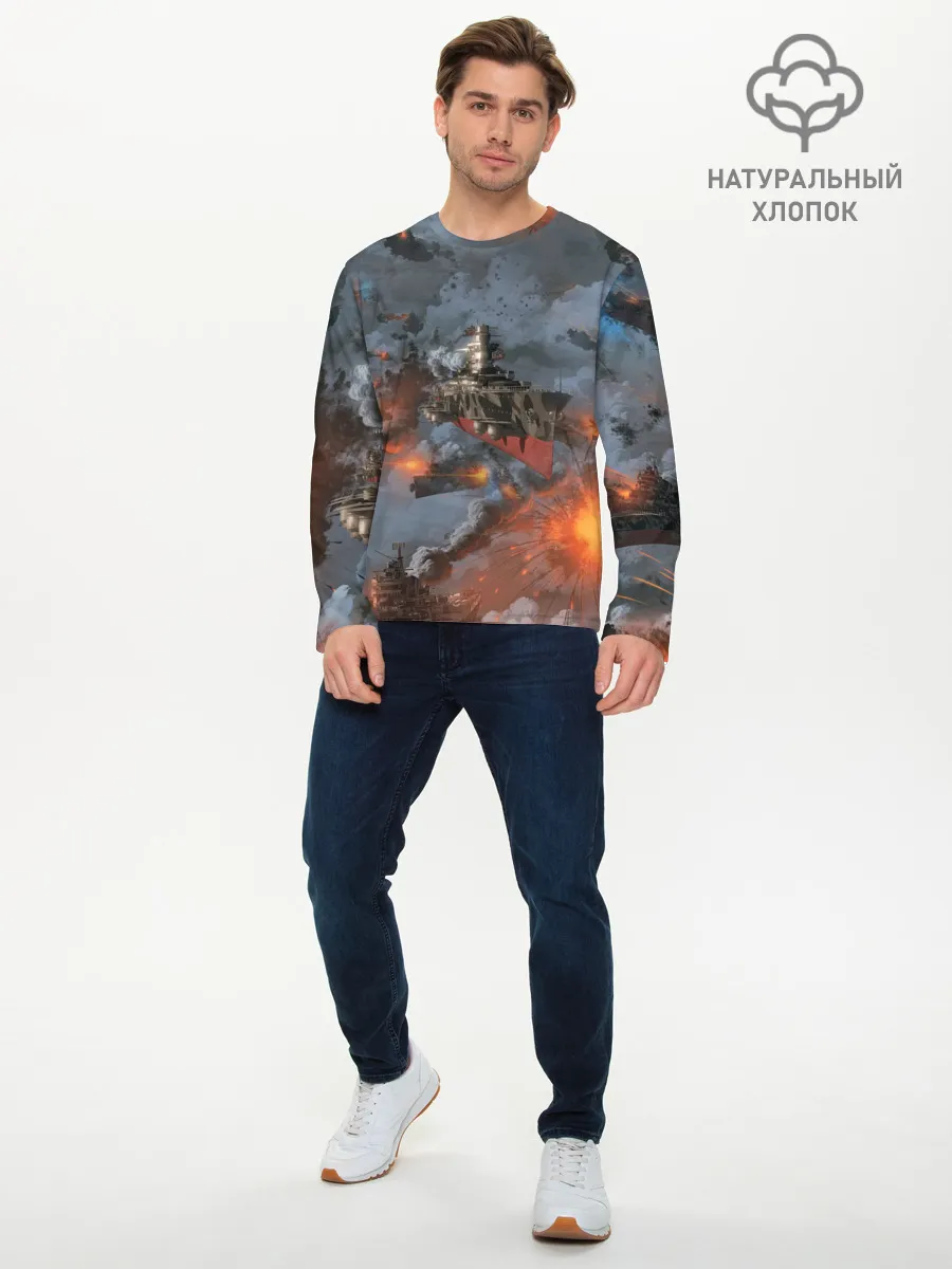 Мужской лонгслив базовый / Стимпанк бой | Steampunk Ship