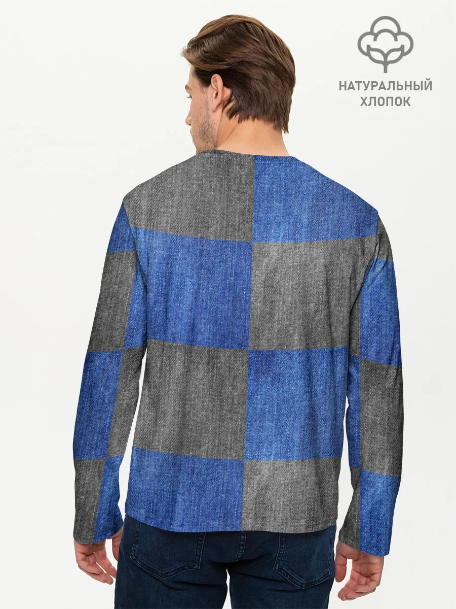 Мужской лонгслив базовый / Denim Patchwork