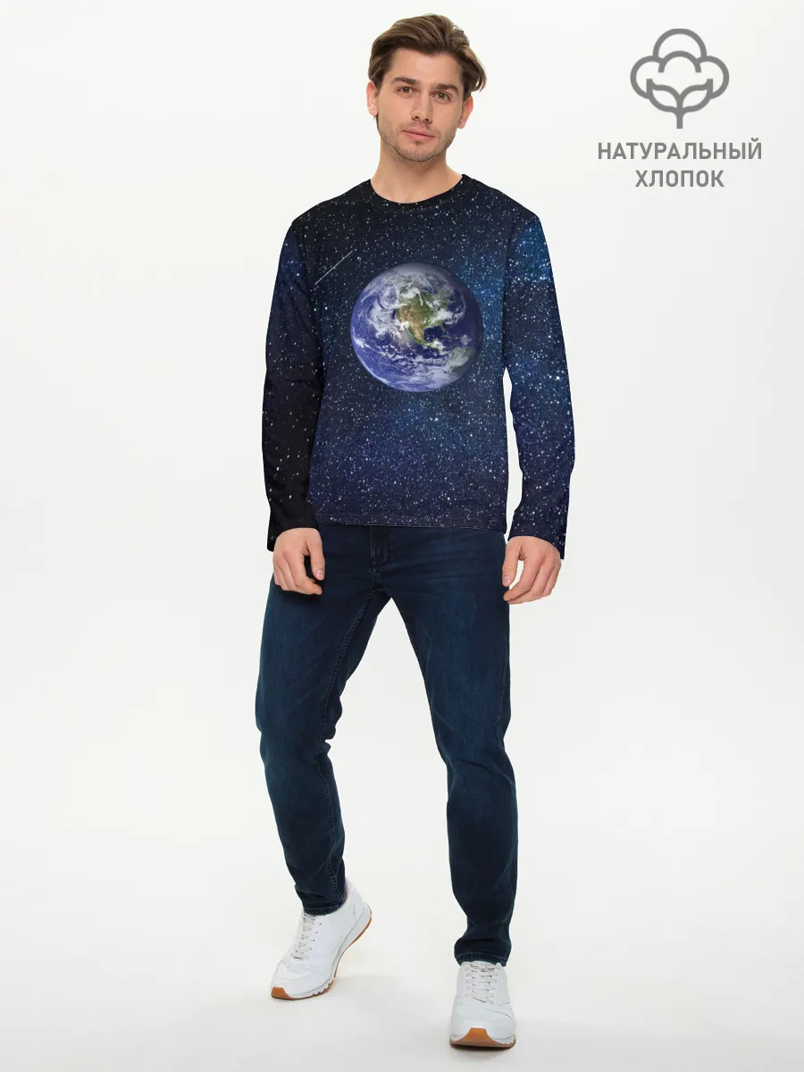 Мужской лонгслив базовый / Земля в космосе