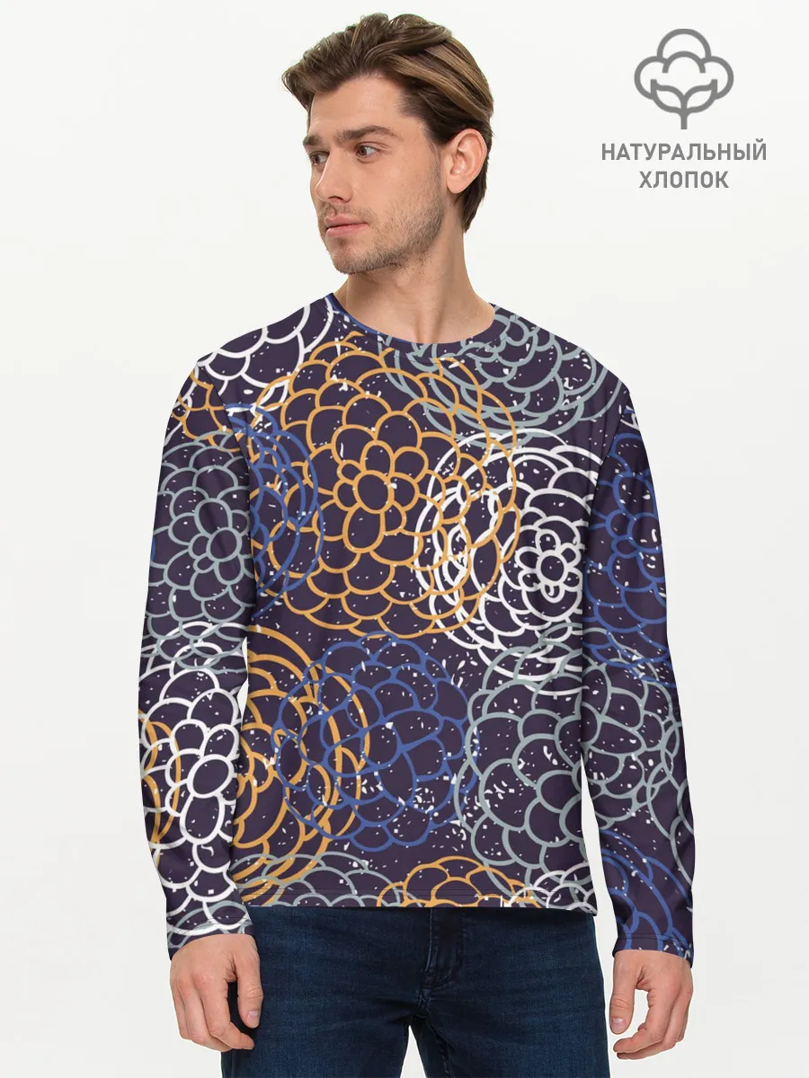 Мужской лонгслив базовый / текстура японские узоры