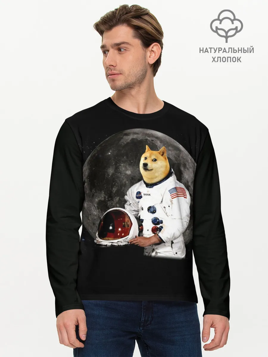 Мужской лонгслив базовый / Доги Космонавт