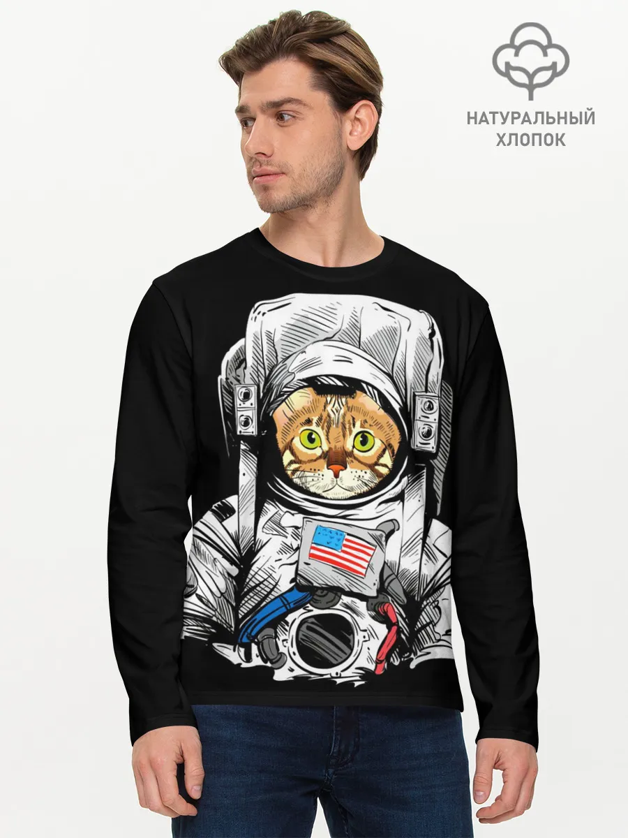Мужской лонгслив базовый / Кот Космонавт