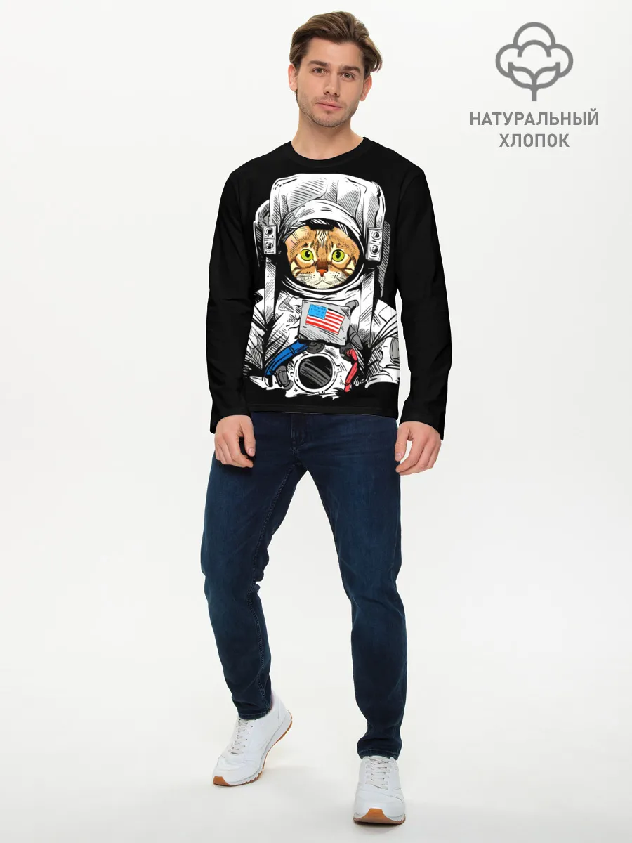 Мужской лонгслив базовый / Кот Космонавт