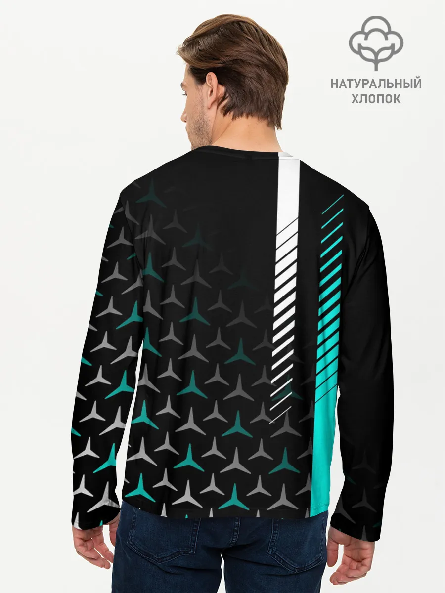 Мужской лонгслив базовый / МЕРСЕДЕС / AQUA BLACK GRADIENT