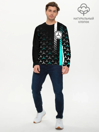 Мужской лонгслив базовый / МЕРСЕДЕС / AQUA BLACK GRADIENT