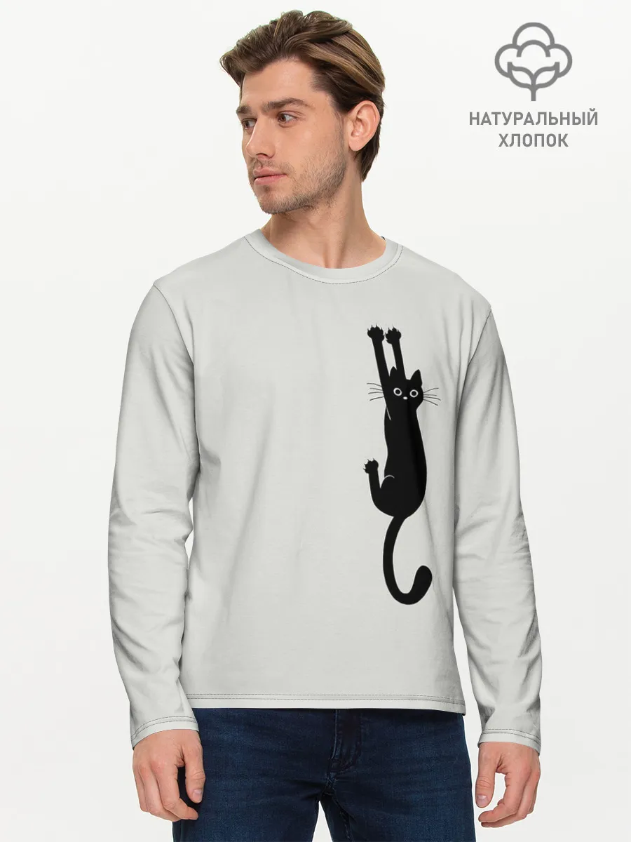 Мужской лонгслив базовый / Испуганный кот