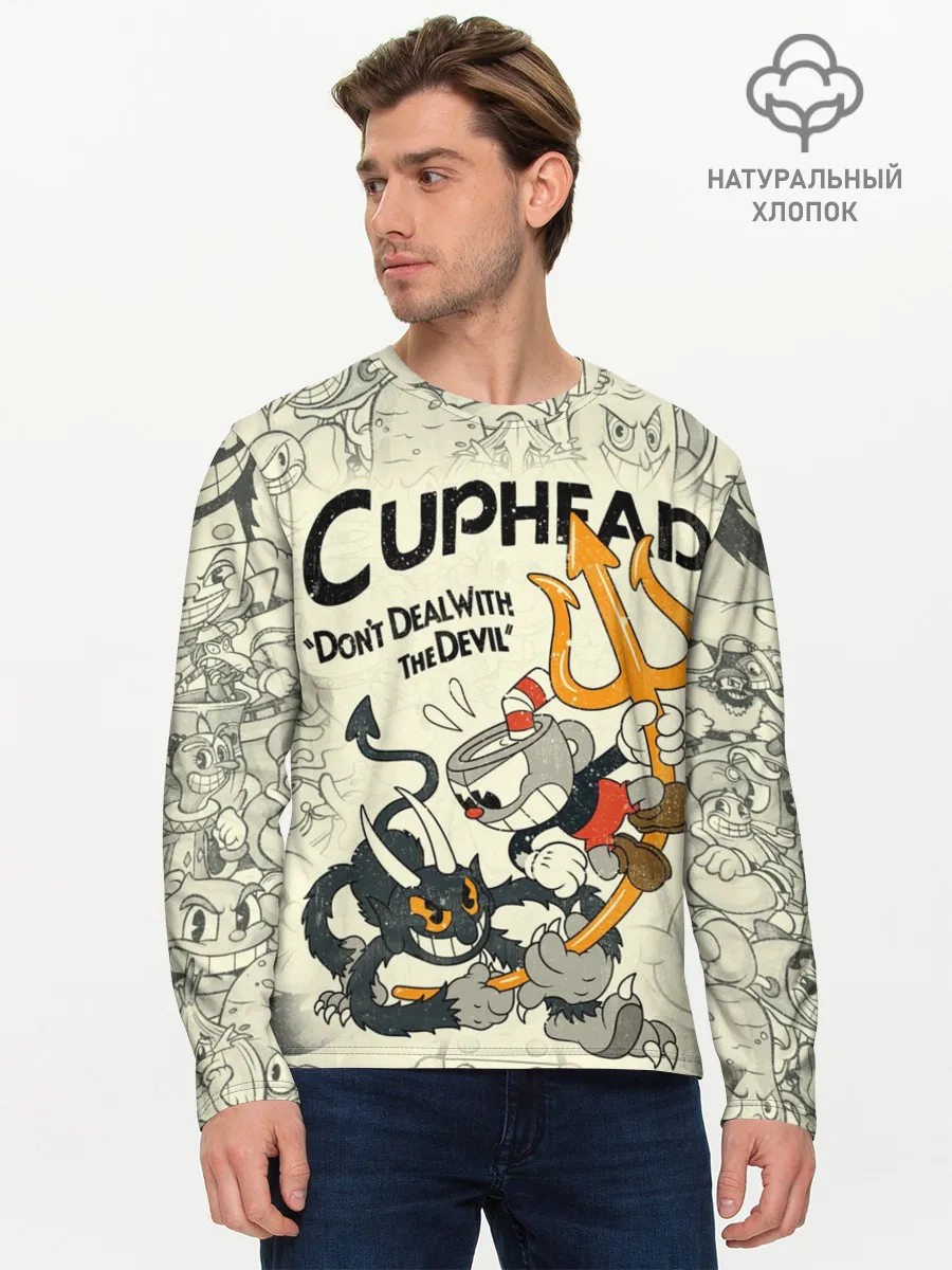 Мужской лонгслив базовый / Cuphead and Devil