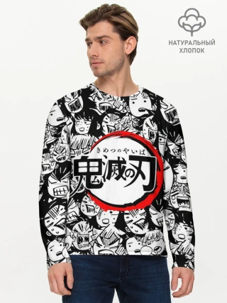 Мужской лонгслив базовый / DEMON SLAYER / ЛИЦА / УЗОР