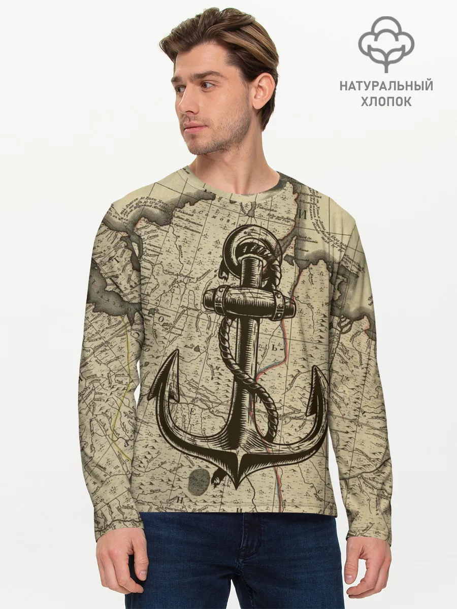 Мужской лонгслив базовый / Морская Карта