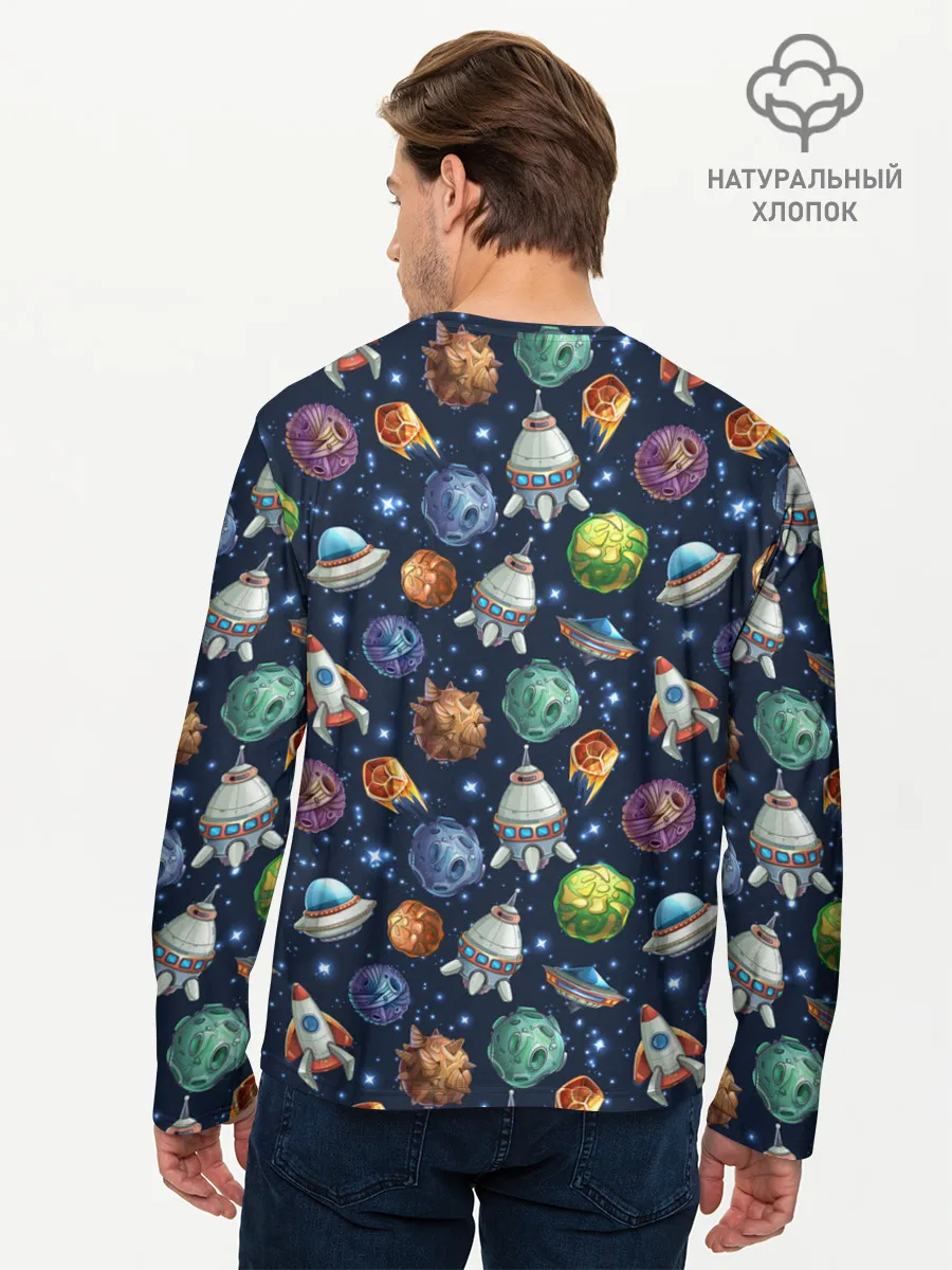 Мужской лонгслив базовый / Мультяшные планеты