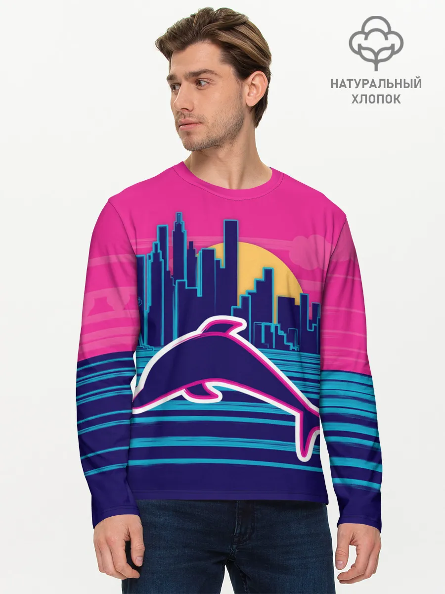 Мужской лонгслив базовый / Ретро дельфин