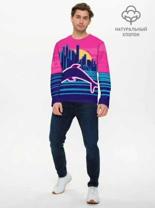 Мужской лонгслив базовый / Ретро дельфин