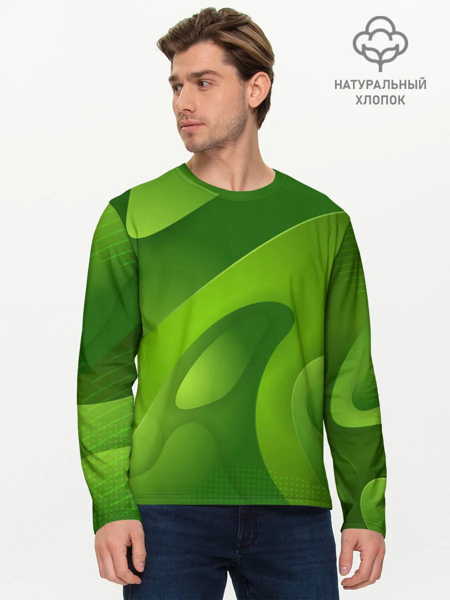 Мужской лонгслив базовый / 3d Green abstract