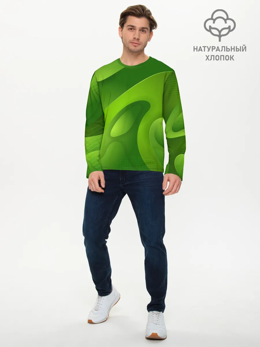 Мужской лонгслив базовый / 3d Green abstract