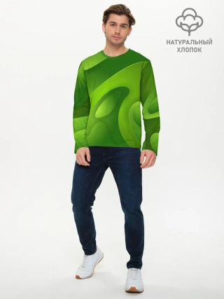 Мужской лонгслив базовый / 3d Green abstract
