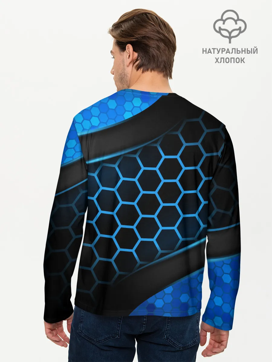 Мужской лонгслив базовый / 3D luxury blue 3Д СОТЫ и плиты