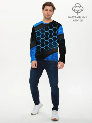Мужской лонгслив базовый / 3D luxury blue 3Д СОТЫ и плиты