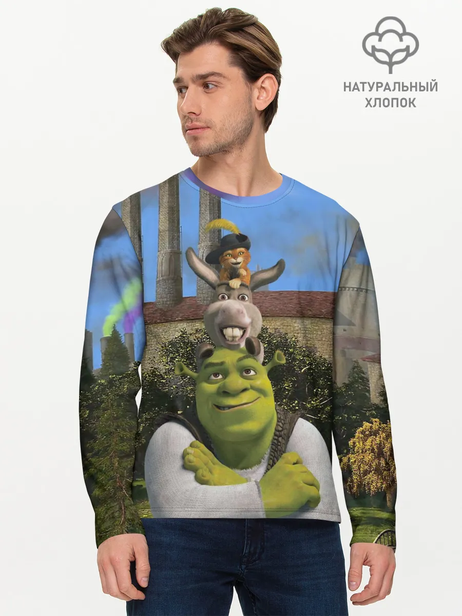 Мужской лонгслив базовый / Шрек, Кот и Осёл