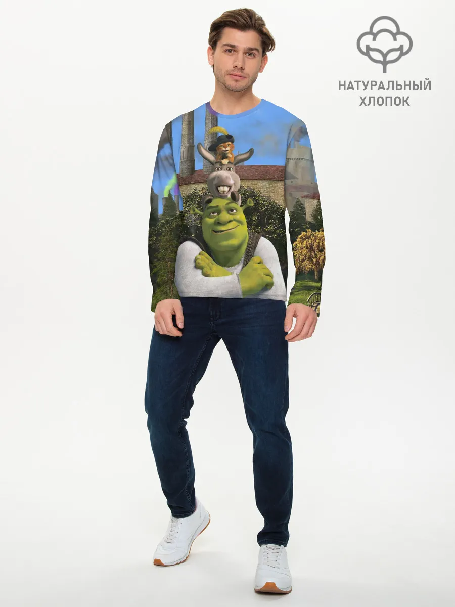 Мужской лонгслив базовый / Шрек, Кот и Осёл
