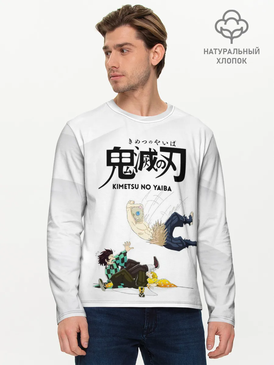 Мужской лонгслив базовый / Драка Иноске Танджиро и Зеницу