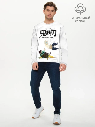 Мужской лонгслив базовый / Драка Иноске Танджиро и Зеницу