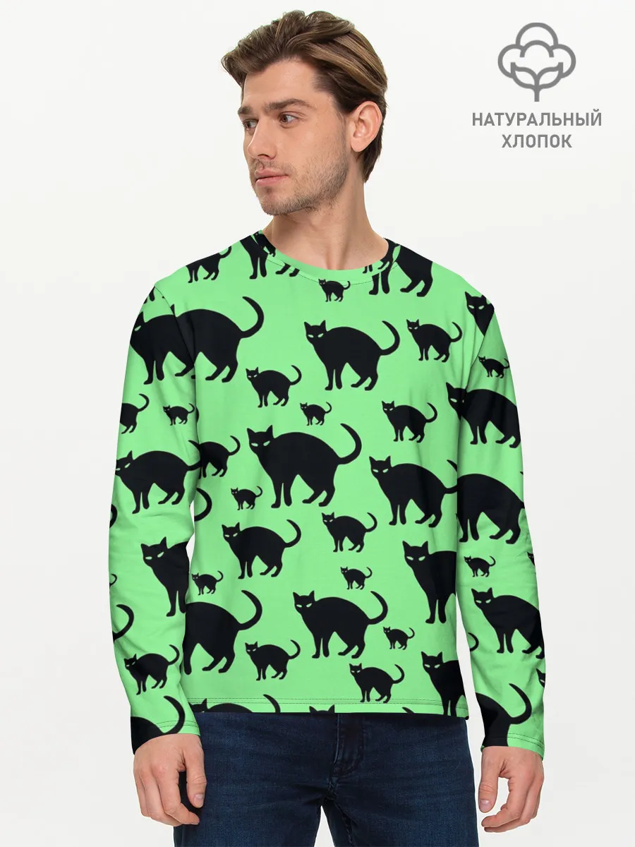 Мужской лонгслив базовый / Кошачий фон