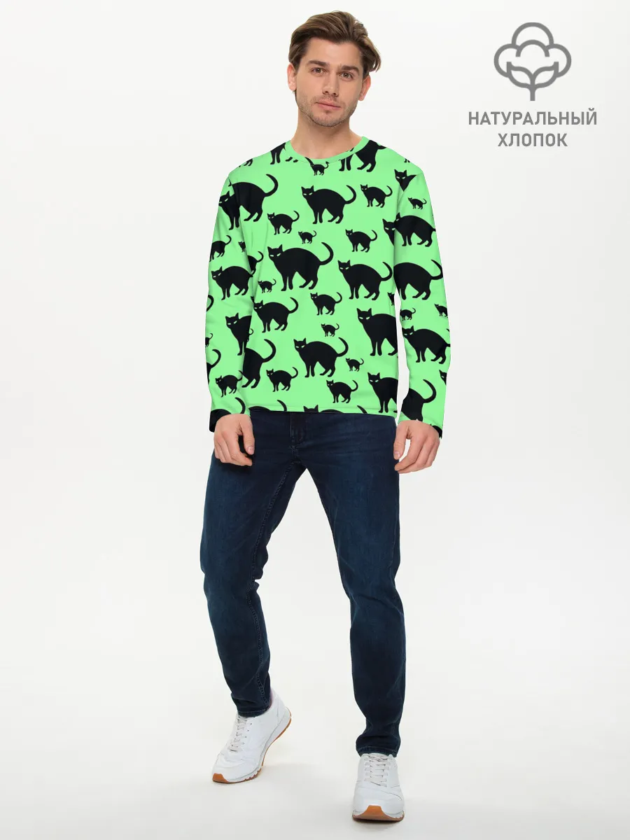 Мужской лонгслив базовый / Кошачий фон