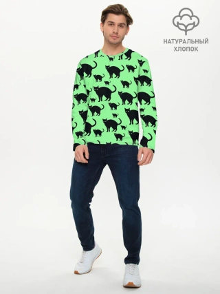 Мужской лонгслив базовый / Кошачий фон