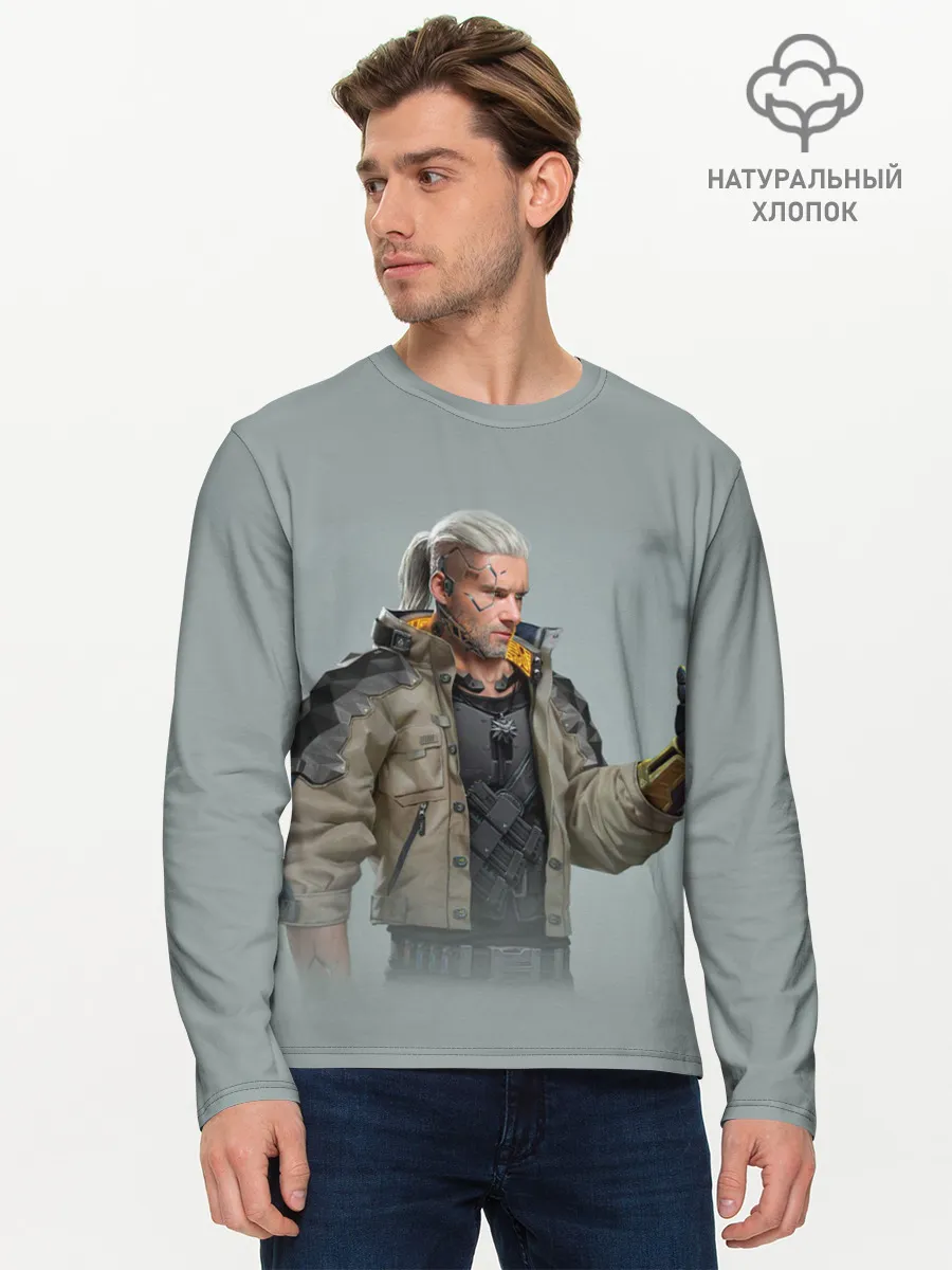 Мужской лонгслив базовый / КиберГеральт