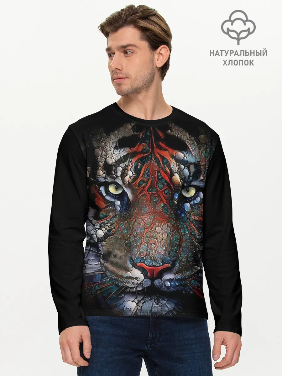 Мужской лонгслив базовый / Цветной тигр