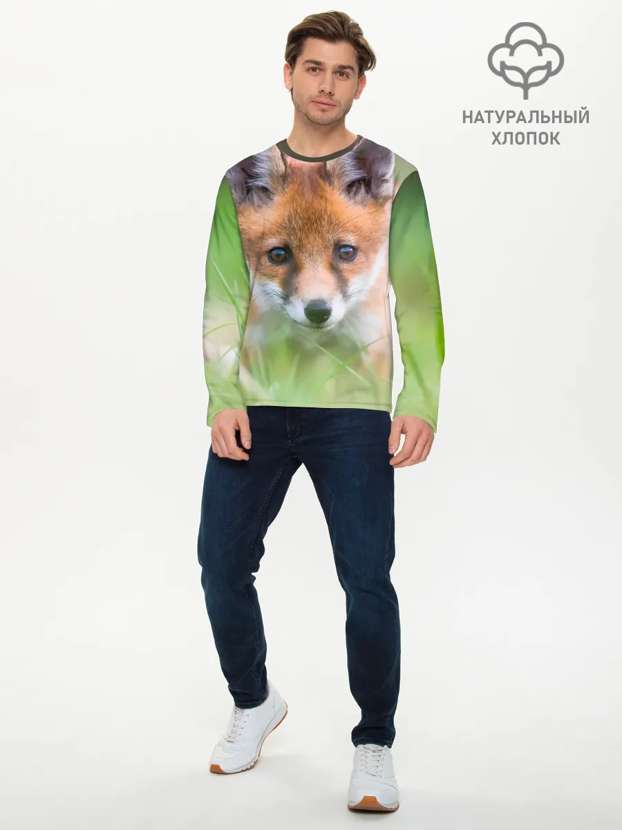 Мужской лонгслив базовый / Лисенок в засаде
