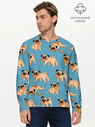 Мужской лонгслив базовый / Мопсы с пиццей
