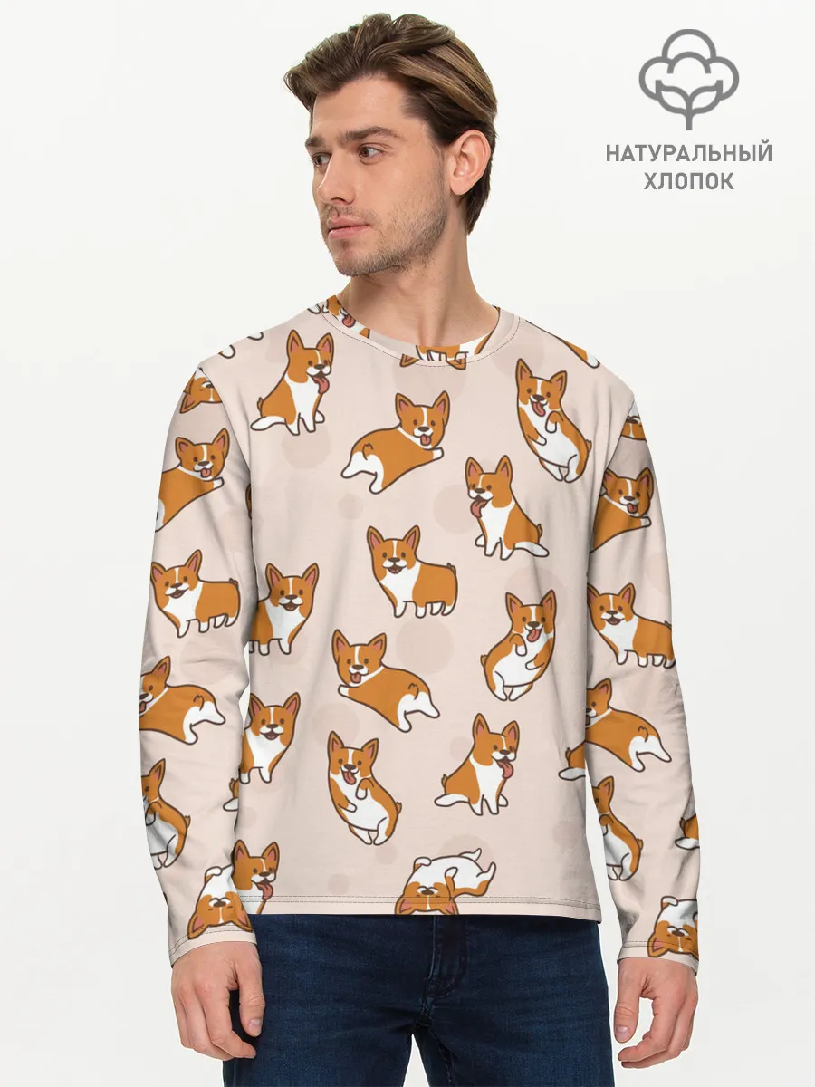 Мужской лонгслив базовый / Корги | Разные