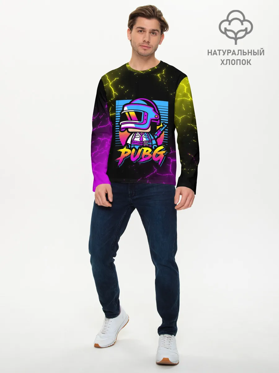 Мужской лонгслив базовый / PUBG RETRO NEON / ПАБГ НЕОН