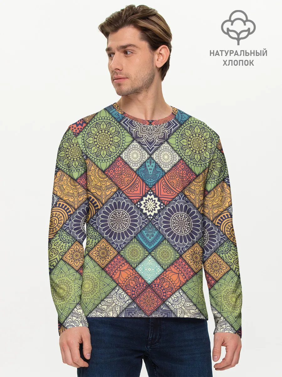 Мужской лонгслив базовый / ЛОСКУТНАЯ ВЫШИВКА