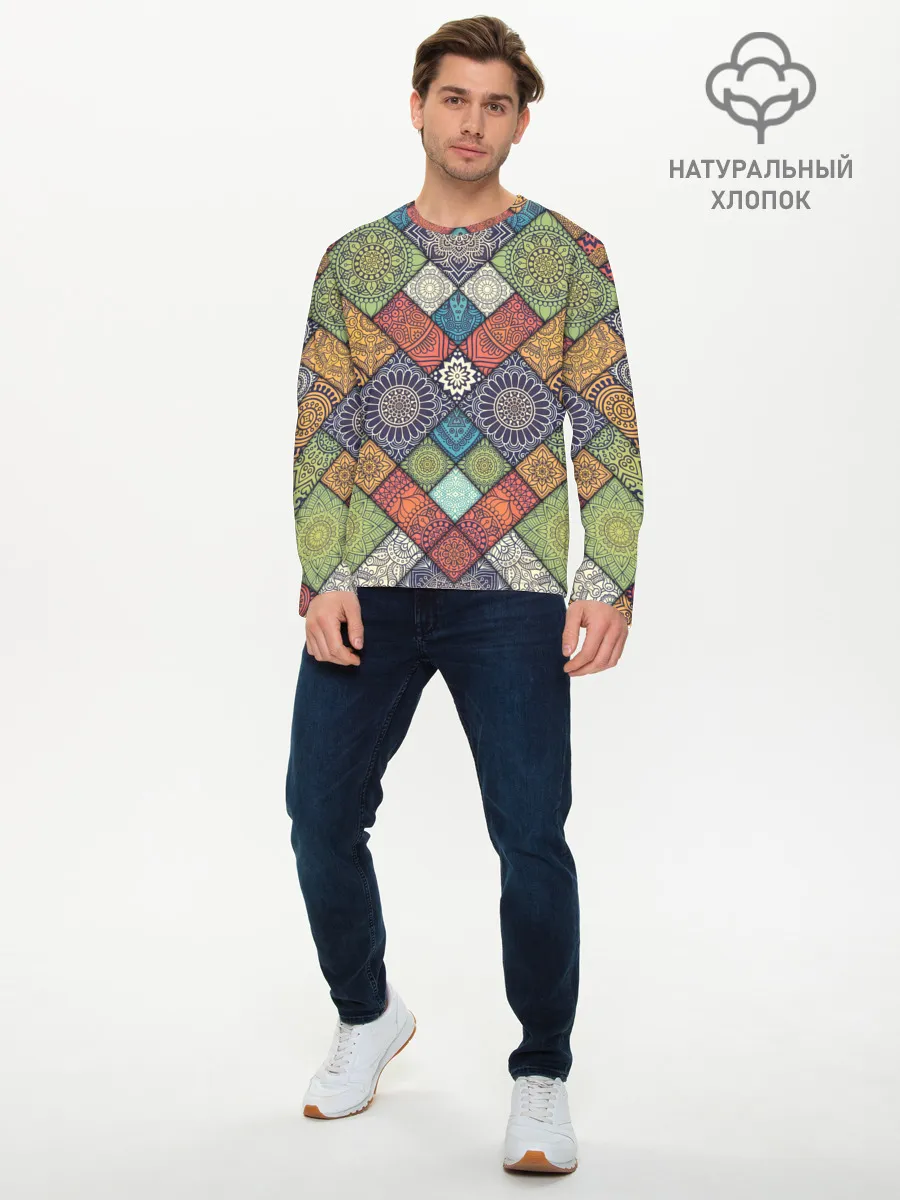 Мужской лонгслив базовый / ЛОСКУТНАЯ ВЫШИВКА
