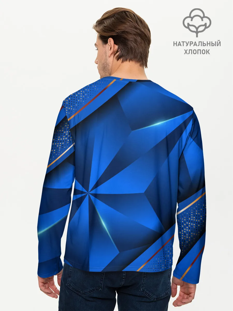 Мужской лонгслив базовый / 3D абстрактные фигуры BLUE