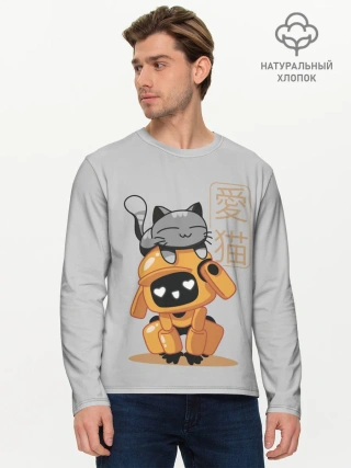 Мужской лонгслив базовый / Cat and Robot
