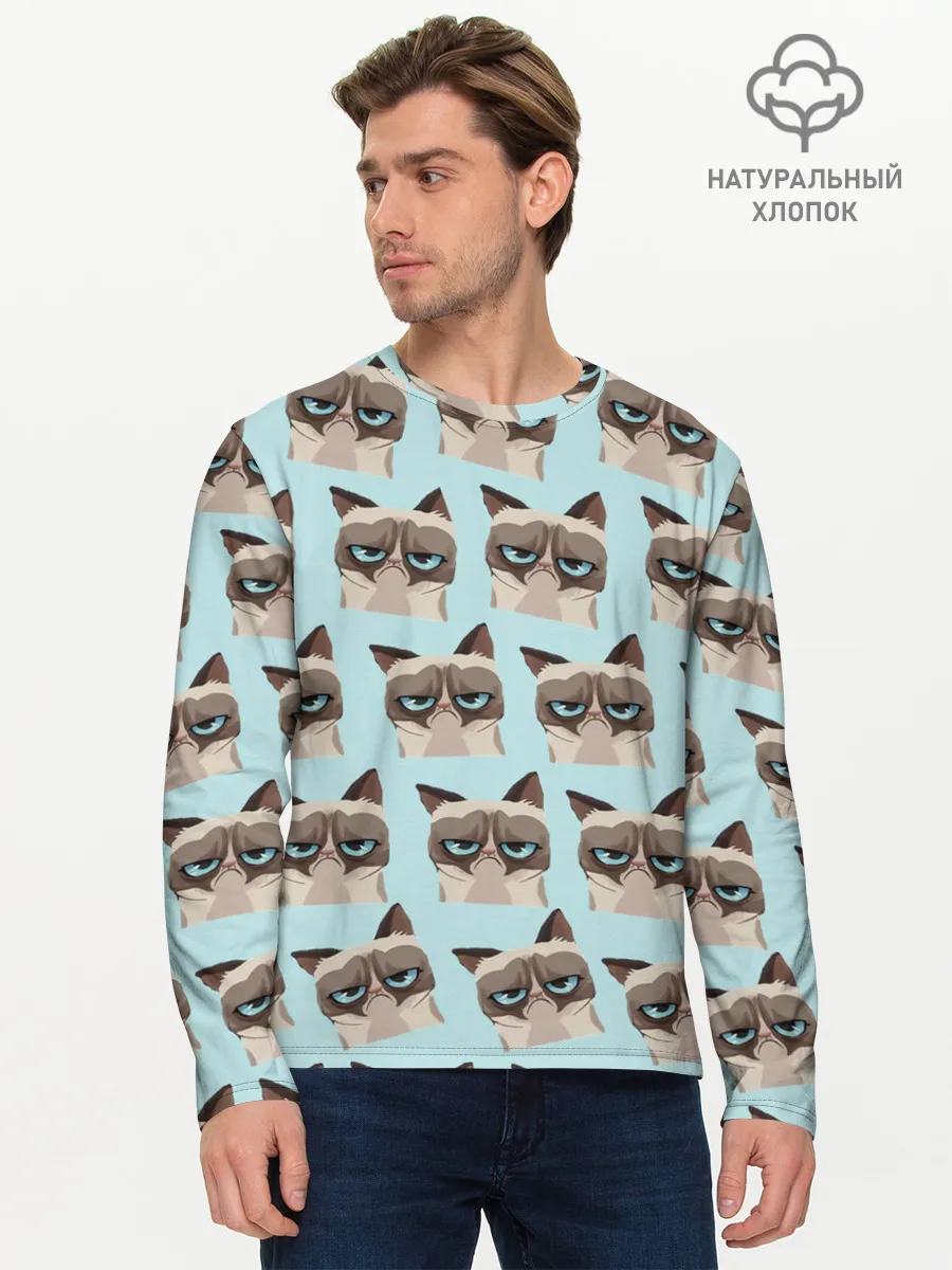 Мужской лонгслив базовый / Грустный котик