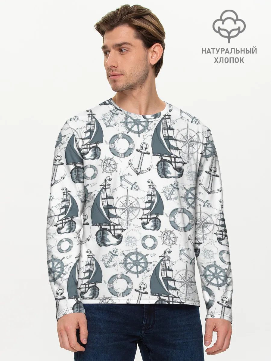 Мужской лонгслив базовый / Морской узор Nautical Pattern
