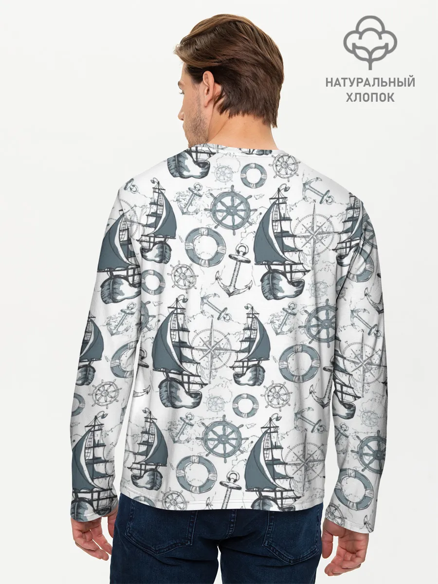 Мужской лонгслив базовый / Морской узор Nautical Pattern