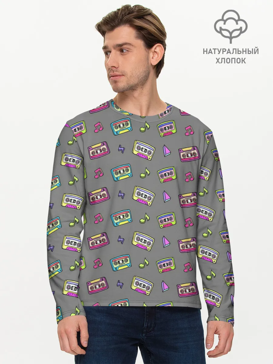Мужской лонгслив базовый / Касеты и ноты