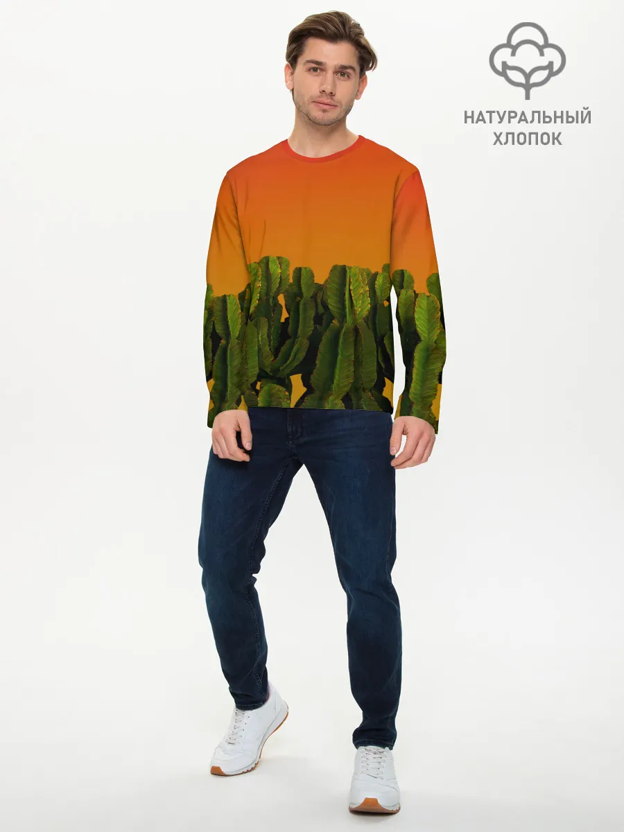 Мужской лонгслив базовый / Кактусы на закате