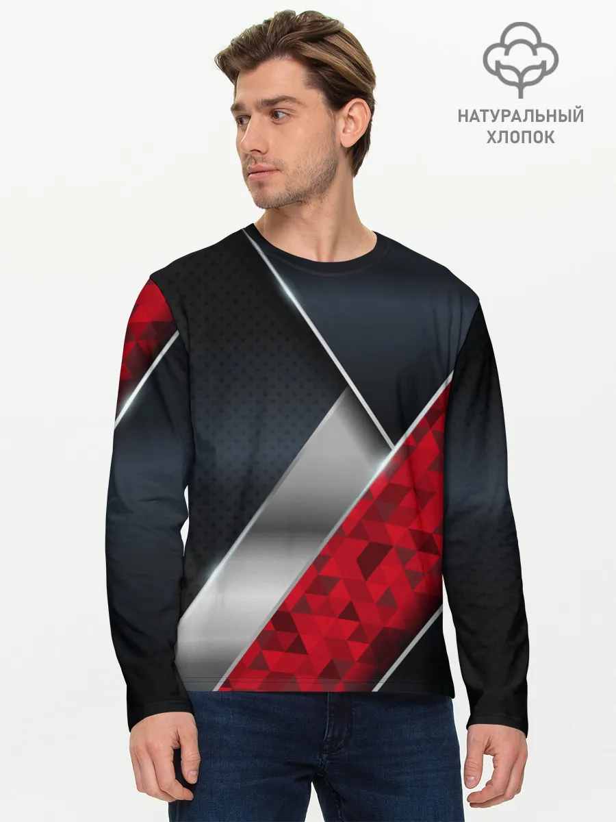 Мужской лонгслив базовый / 3D BLACK AND RED METAL