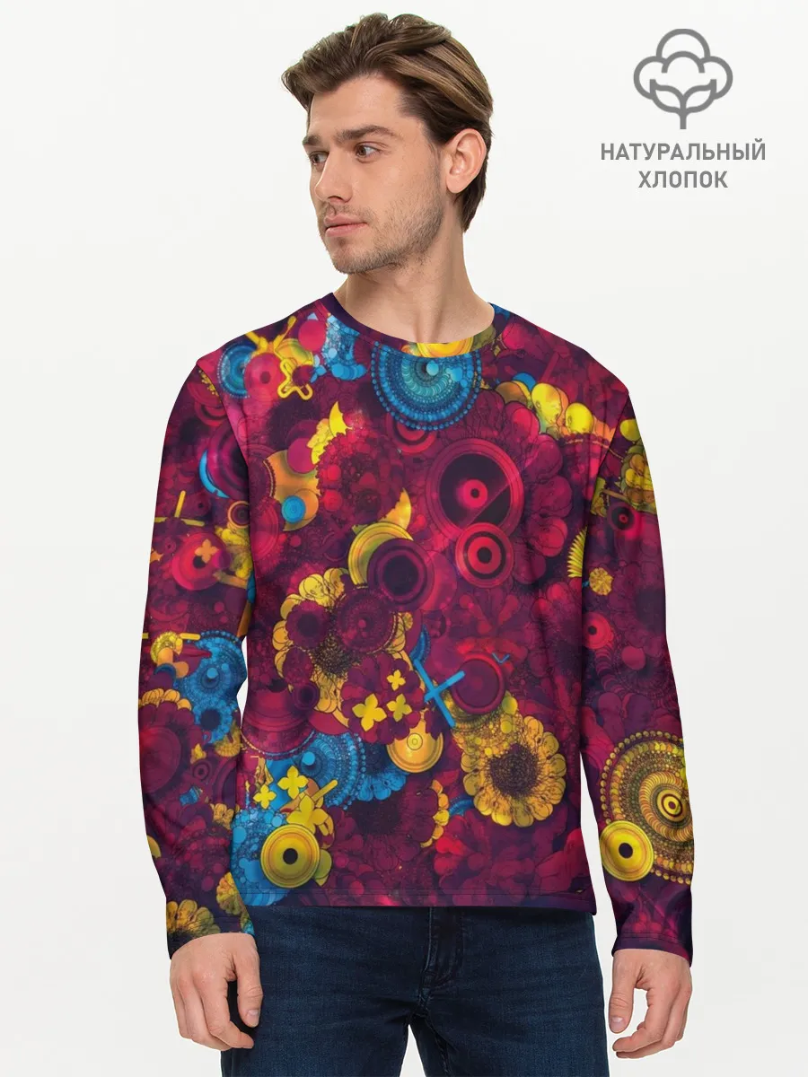 Мужской лонгслив базовый / Цветы - шестеренки