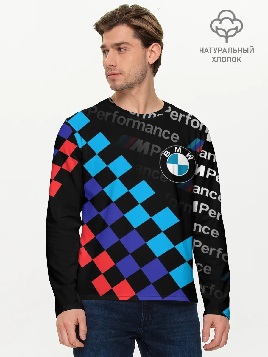 Мужской лонгслив базовый / BMW / ФЛАГ/ M PERFORMANCE