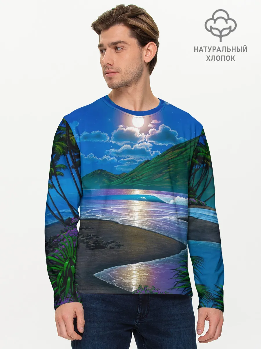 Мужской лонгслив базовый / Гавайский пейзаж