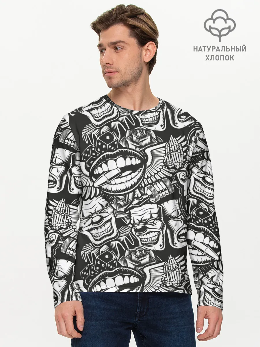 Мужской лонгслив базовый / Тату ретро