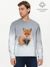 Мужской лонгслив базовый / Лисица прыгает по снегу