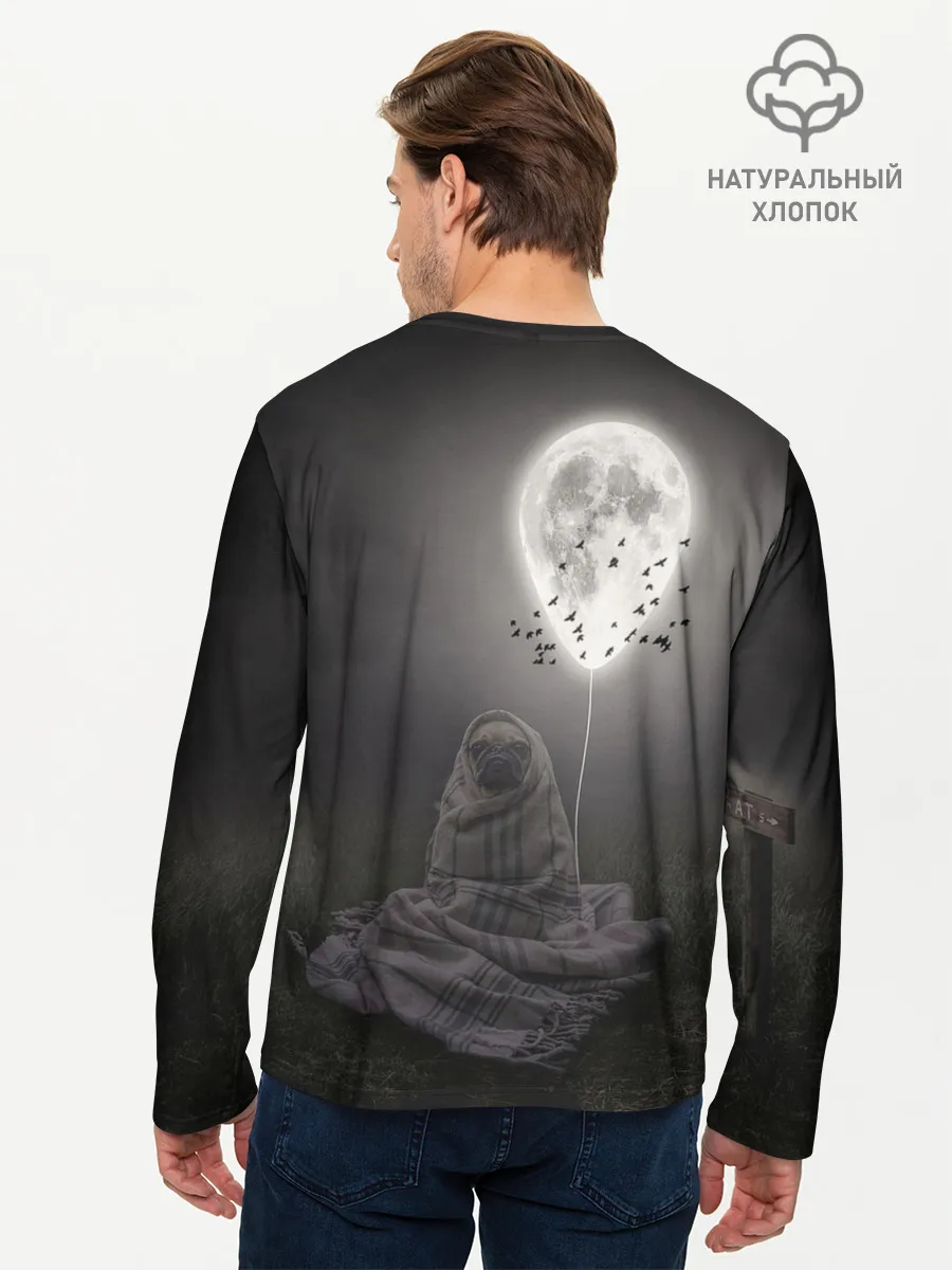 Мужской лонгслив базовый / Мопс и луна